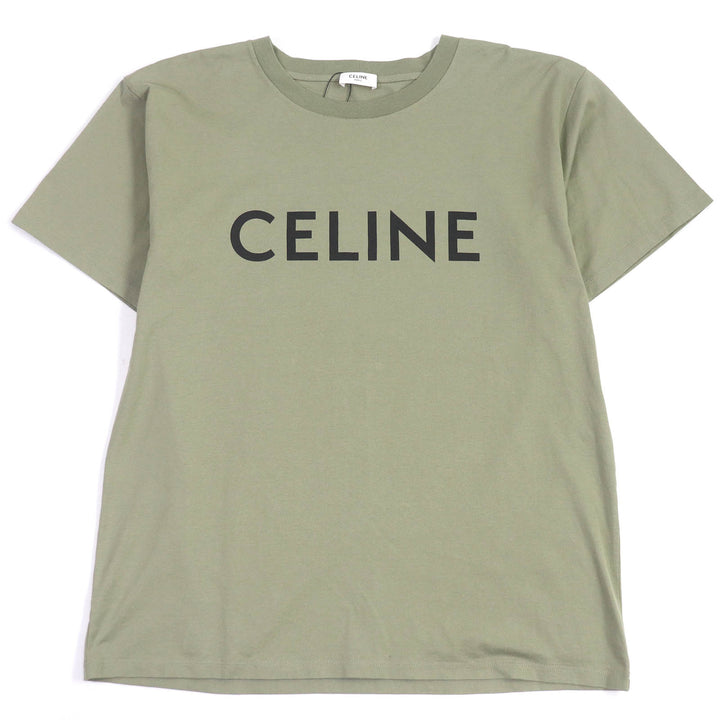 未使用品□CELINE セリーヌ 2X681671Q コットン ロゴプリント ショートスリーブ 半袖 ルーズＴシャツ カーキ S イタリア製 正規品 メンズ