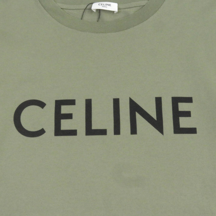 未使用品□CELINE セリーヌ 2X681671Q コットン ロゴプリント ショートスリーブ 半袖 ルーズＴシャツ カーキ S イタリア製 正規品 メンズ