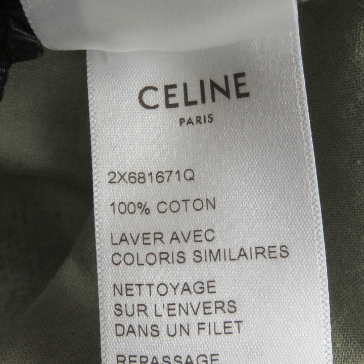 未使用品□CELINE セリーヌ 2X681671Q コットン ロゴプリント ショートスリーブ 半袖 ルーズＴシャツ カーキ S イタリア製 正規品 メンズ