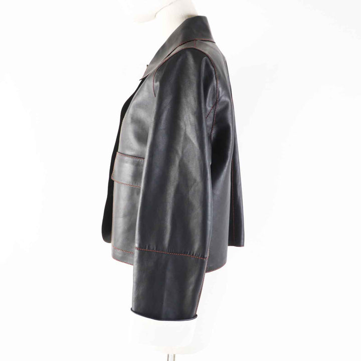 極美品◎LOEWE ロエベ S359330XBU ラムスキン ロゴボタン付き ターンアップ ジャケット ブラック 約M ハンガー付き 定価437800円