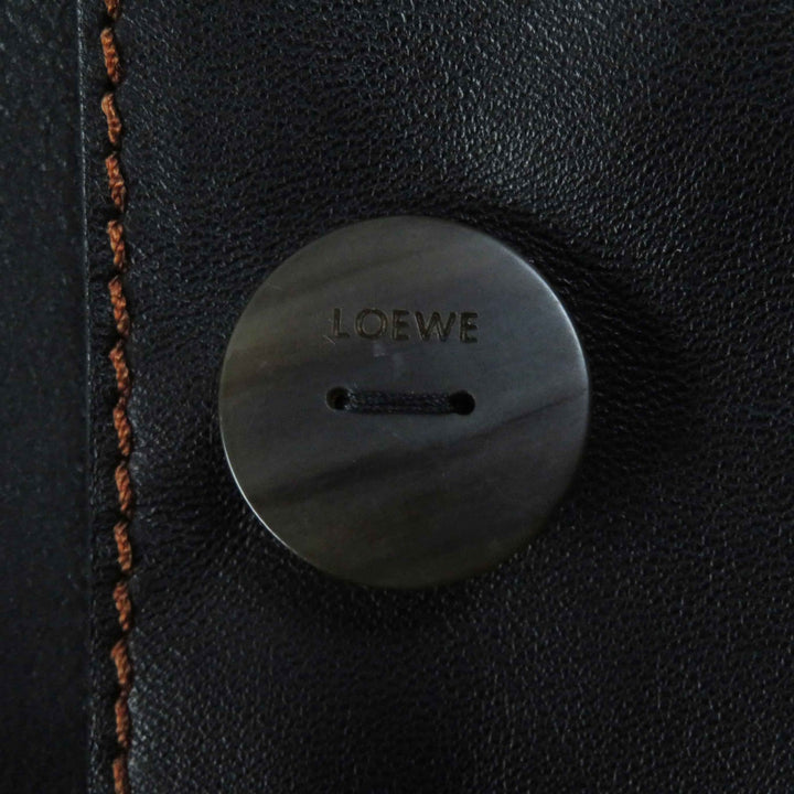 極美品◎LOEWE ロエベ S359330XBU ラムスキン ロゴボタン付き ターンアップ ジャケット ブラック 約M ハンガー付き 定価437800円