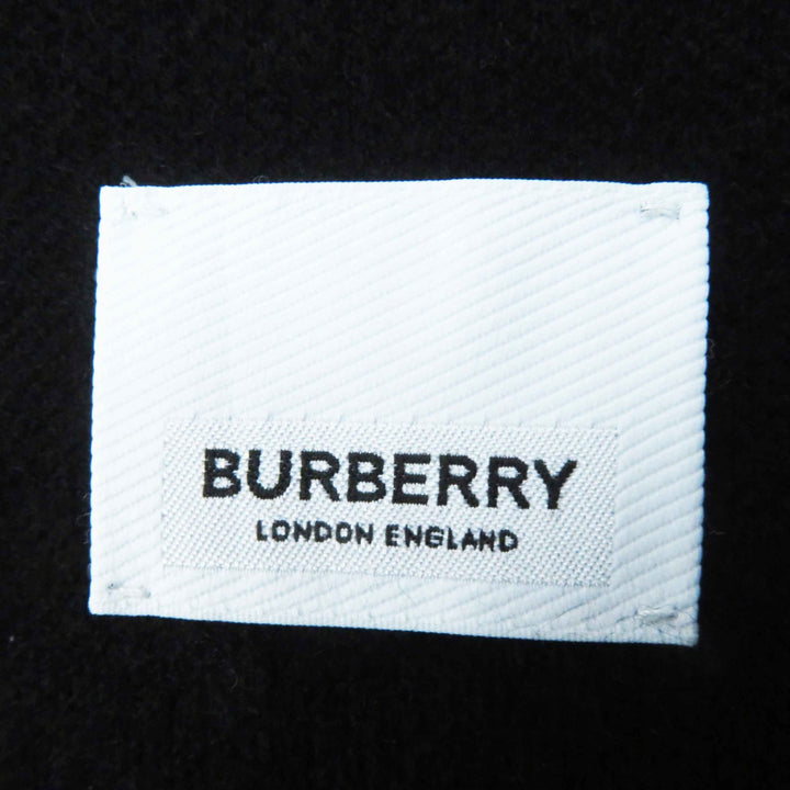 美品◎BURBERRY バーバリー 21SS 8031544 ウール カシミヤ バックロゴ フーデッド ケープ／ポンチョ ブラック ホワイト ONE SIZE 正規品
