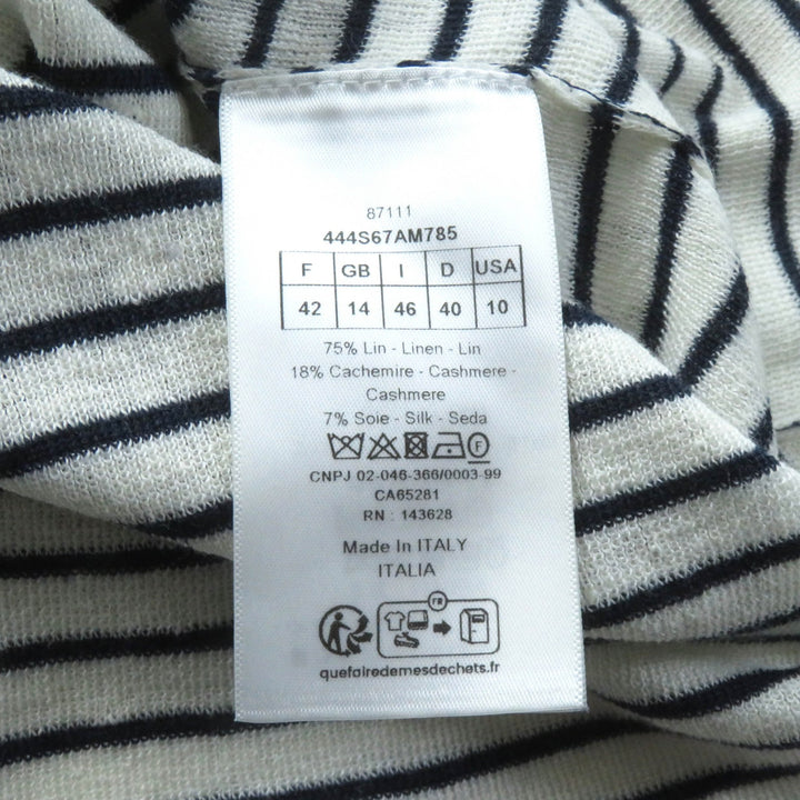 美品★クリスチャンディオール 24SS 444S67AM785 リネン カシミヤ シルク混 セーラーカラー テクニカルロゴ 半袖 ニット 46 正規品