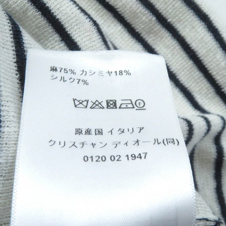 美品★クリスチャンディオール 24SS 444S67AM785 リネン カシミヤ シルク混 セーラーカラー テクニカルロゴ 半袖 ニット 46 正規品