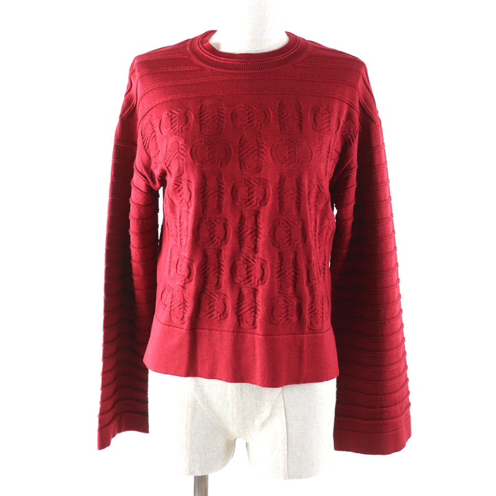 極美品★HERMES エルメス 23AW 3E2614D3 シルク混 シェーヌダンクル ワイドスリーブ ニット レッド系 34 イタリア製 正規品 レディース