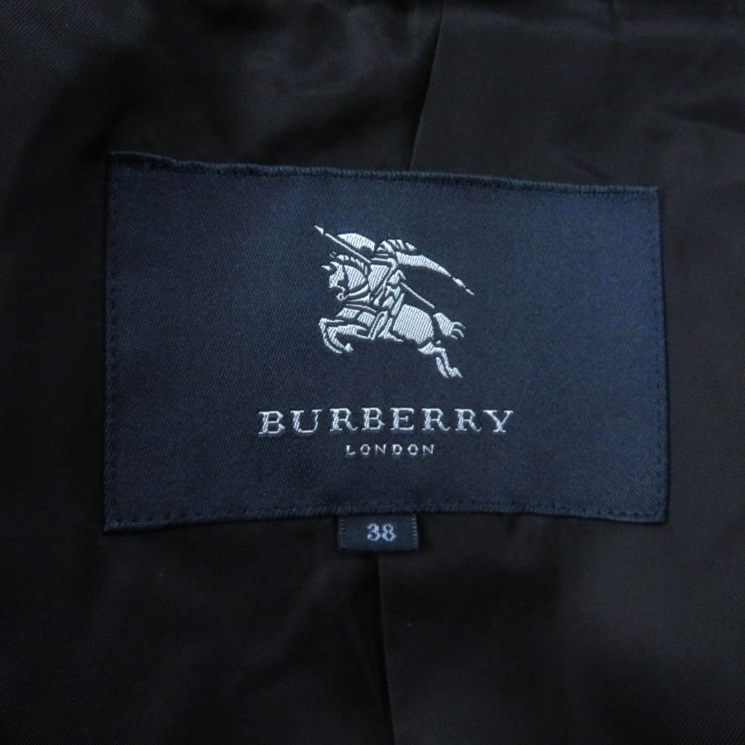 美品★BURBERRY LONDON バーバリーロンドン 襟元ムートン・ロゴボタン付 チェック柄 ダブルブレスト ウールコート 38 日本製 正規品