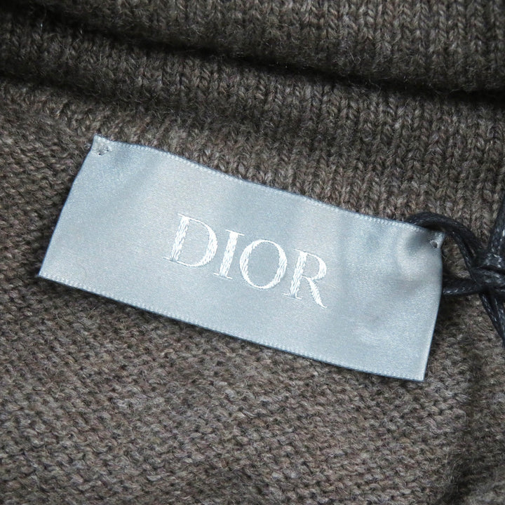 未使用△DIOR ディオール オム 313M658AT474 カシミヤ100% フロントロゴ刺繍 プルオーバー フーディー ニットパーカー ブラウン M 正規品