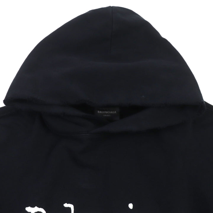 美品▼BALENCIAGA バレンシアガ 23AW 739024 ダメージ加工 ロゴプリント ラージフィット プルオーバー パーカー 1 正規品 メンズ
