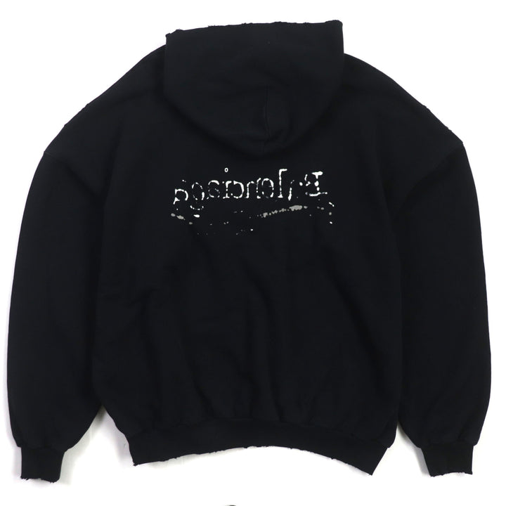 美品▼BALENCIAGA バレンシアガ 23AW 739024 ダメージ加工 ロゴプリント ラージフィット プルオーバー パーカー 1 正規品 メンズ