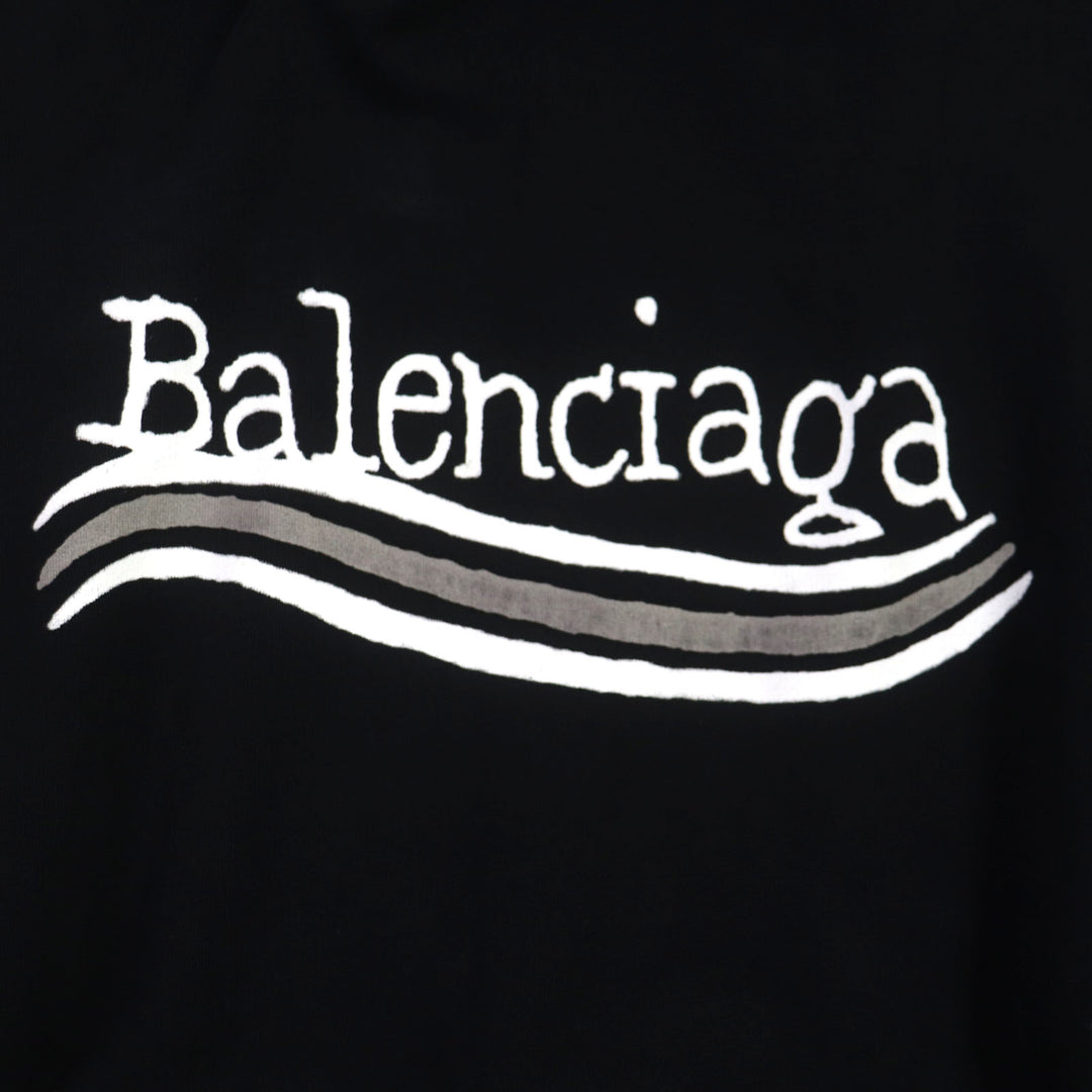 美品▼BALENCIAGA バレンシアガ 23AW 739024 ダメージ加工 ロゴプリント ラージフィット プルオーバー パーカー 1 正規品 メンズ