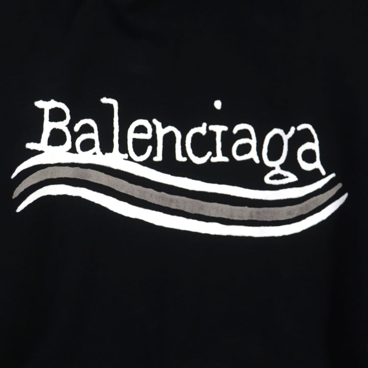美品▼BALENCIAGA バレンシアガ 23AW 739024 ダメージ加工 ロゴプリント ラージフィット プルオーバー パーカー 1 正規品 メンズ