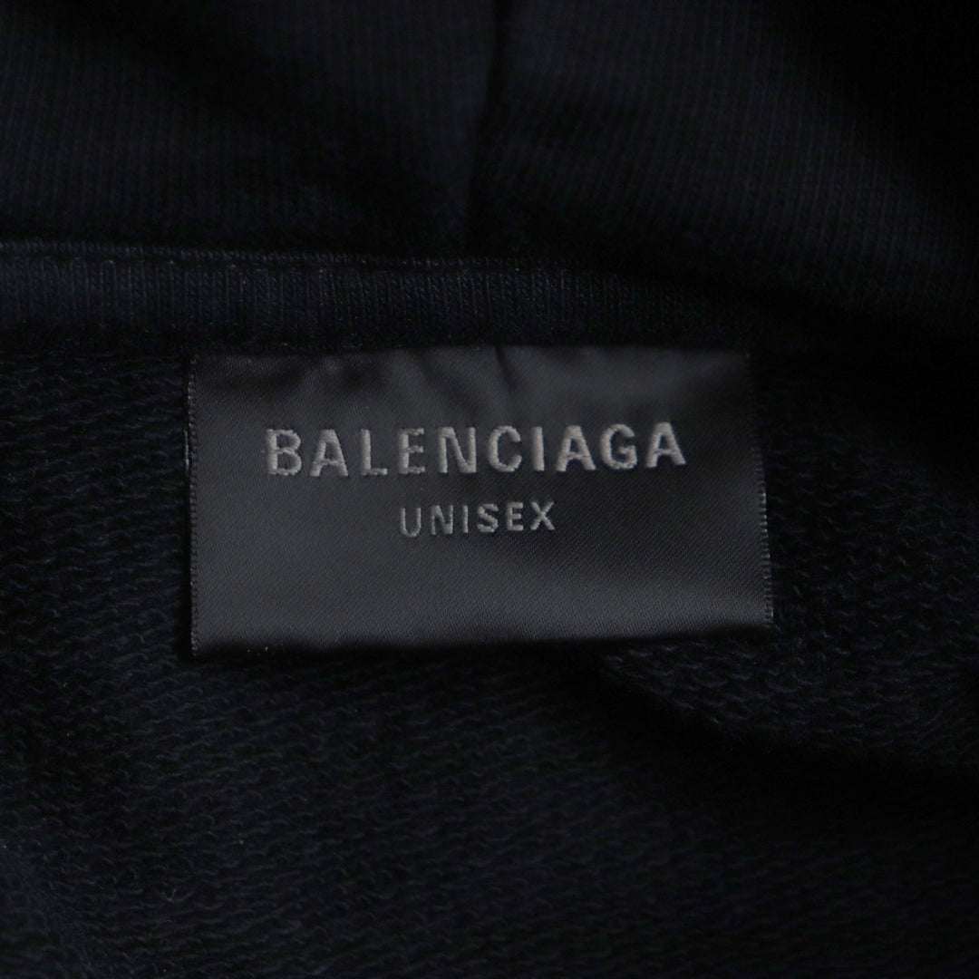 美品▼BALENCIAGA バレンシアガ 23AW 739024 ダメージ加工 ロゴプリント ラージフィット プルオーバー パーカー 1 正規品 メンズ