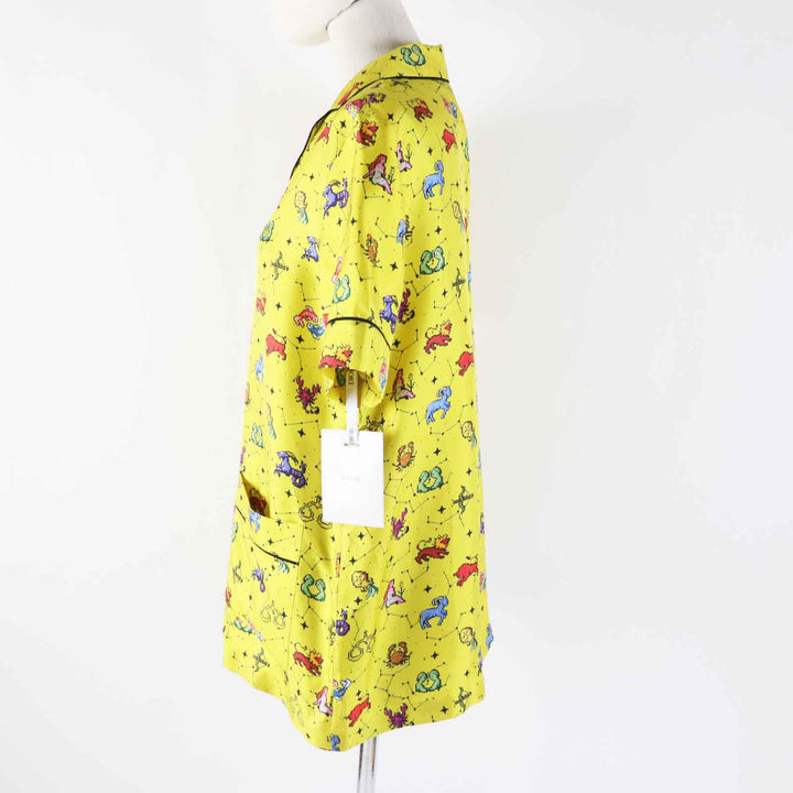 未使用品◎Christian Dior クリスチャンディオール 22AW 241V29A6633 シルク100％ ゾディアック ピクセル 半袖シャツ イエロー 38 正規品
