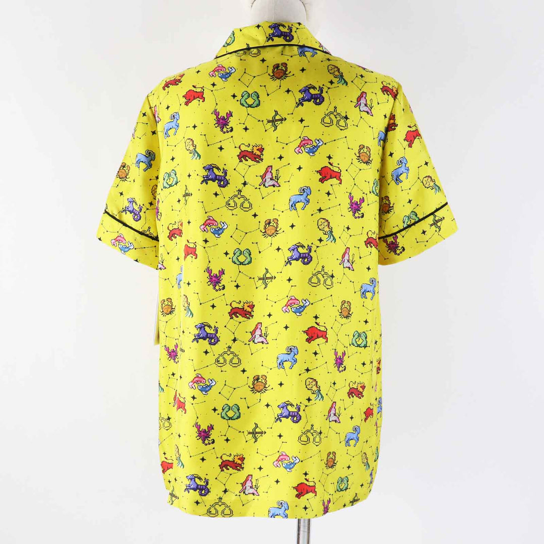 未使用品◎Christian Dior クリスチャンディオール 22AW 241V29A6633 シルク100％ ゾディアック ピクセル 半袖シャツ イエロー 38 正規品