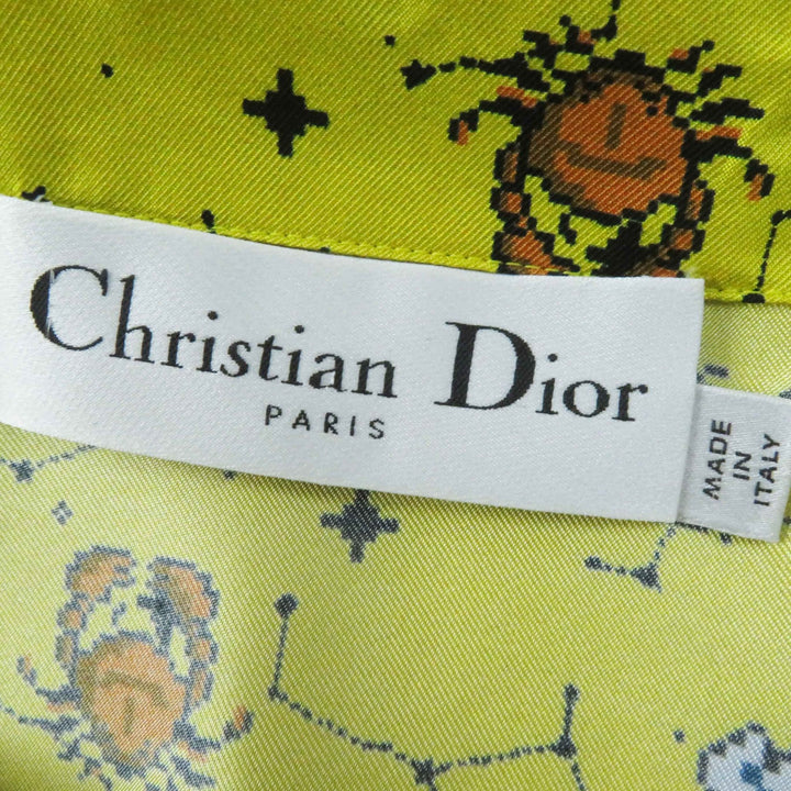 未使用品◎Christian Dior クリスチャンディオール 22AW 241V29A6633 シルク100％ ゾディアック ピクセル 半袖シャツ イエロー 38 正規品