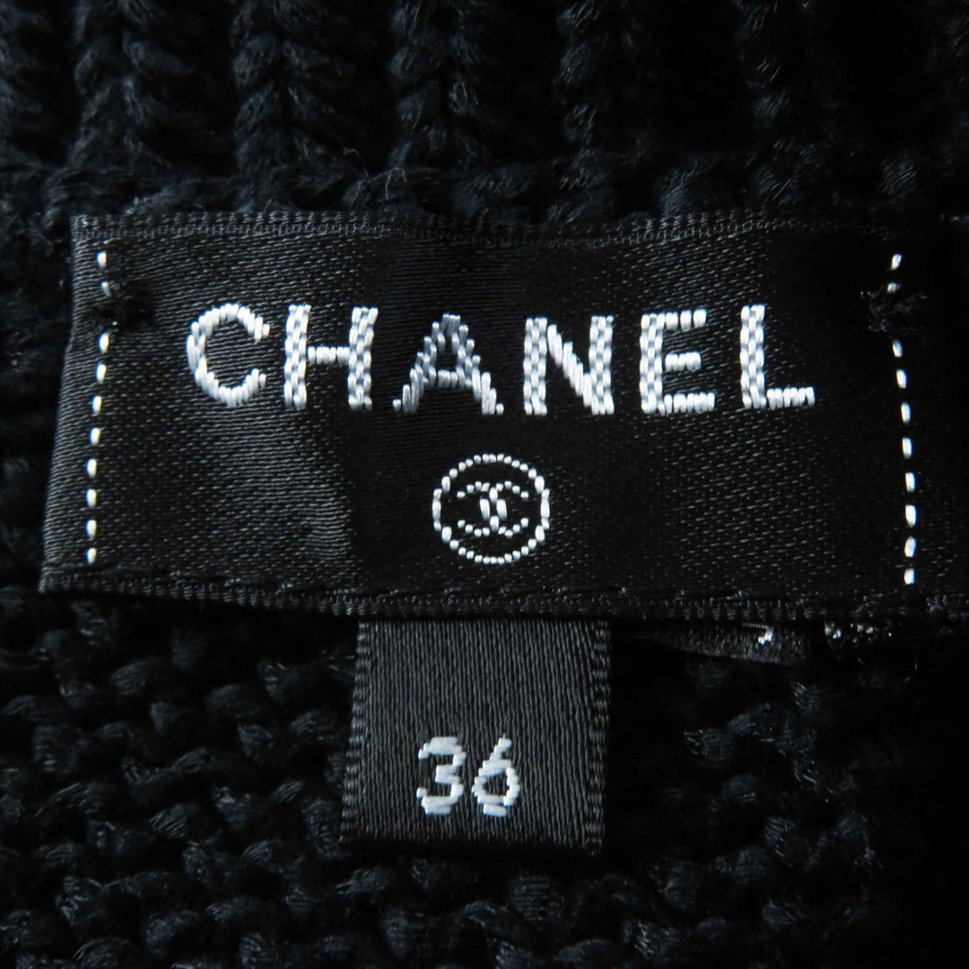 極美品◎CHANEL シャネル 22S P72760 ラインストーン ココマークボタン付き クロップド丈 半袖ニット ブラック 36 イタリア製 正規品
