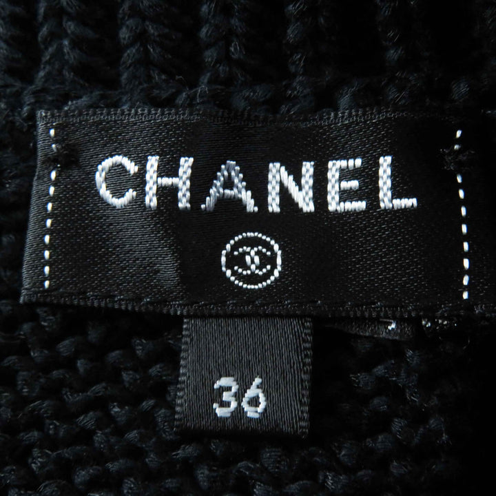 極美品◎CHANEL シャネル 22S P72760 ラインストーン ココマークボタン付き クロップド丈 半袖ニット ブラック 36 イタリア製 正規品