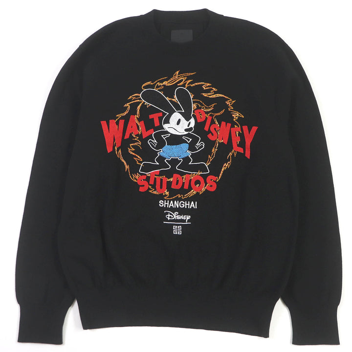 極美品□GIVENCHY×Disney ジバンシィ×ディズニー BM90MS4YEB オズワルド ロゴエンブロイダリー セーター 黒 M イタリア製 正規品