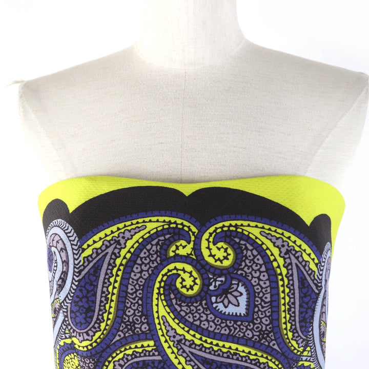 未使用品☆LANVIN ランバン ペイズリー柄 ベアトップ ドレス ワンピース イエロー ブルー系 34 フランス製 正規品 レディース