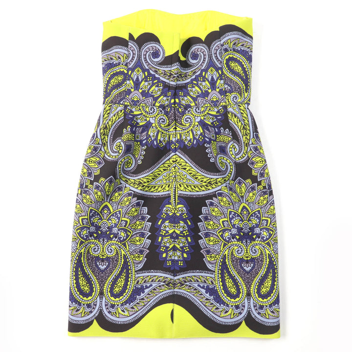 未使用品☆LANVIN ランバン ペイズリー柄 ベアトップ ドレス ワンピース イエロー ブルー系 34 フランス製 正規品 レディース