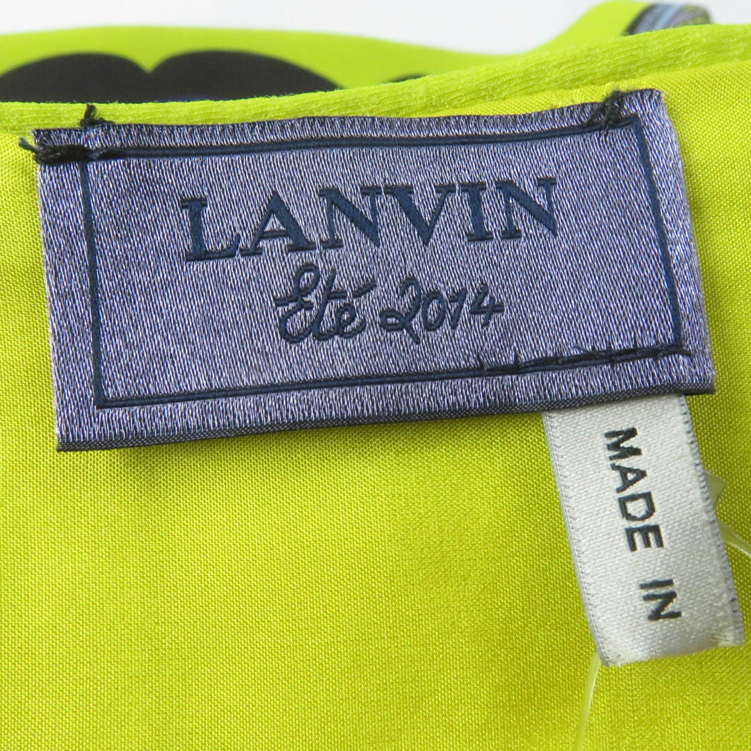 未使用品☆LANVIN ランバン ペイズリー柄 ベアトップ ドレス ワンピース イエロー ブルー系 34 フランス製 正規品 レディース