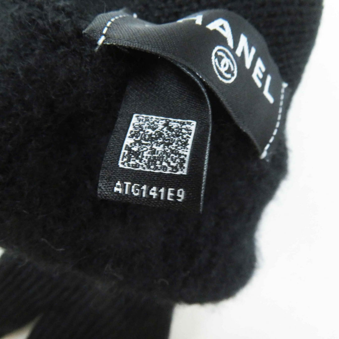 未使用品◎CHANEL シャネル カシミヤ混 ココマーク ニットグローブ／ニットキャップ 2点セット ブラック ホワイト 箱付 イギリス製 正規品