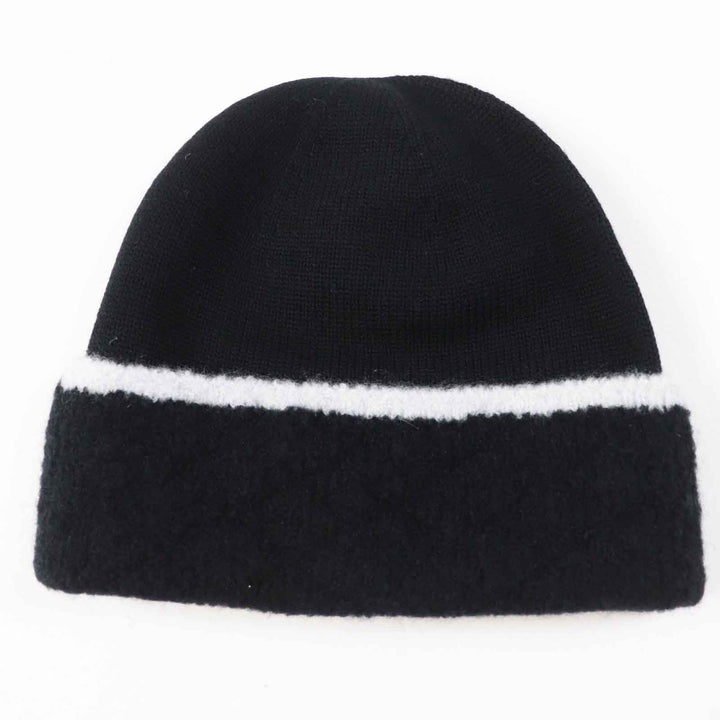 未使用品◎CHANEL シャネル カシミヤ混 ココマーク ニットグローブ／ニットキャップ 2点セット ブラック ホワイト 箱付 イギリス製 正規品