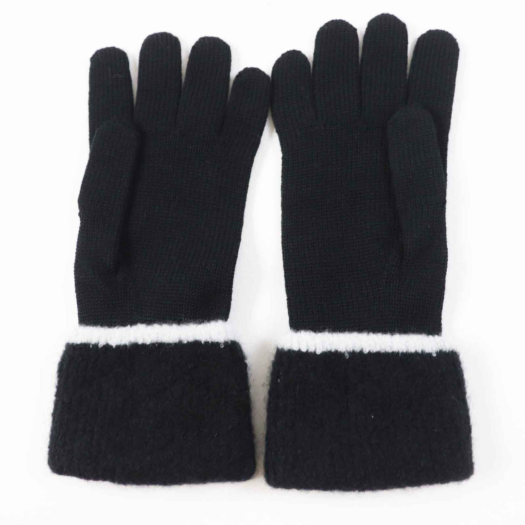 未使用品◎CHANEL シャネル カシミヤ混 ココマーク ニットグローブ／ニットキャップ 2点セット ブラック ホワイト 箱付 イギリス製 正規品