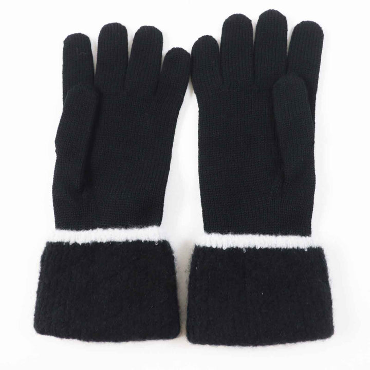 未使用品◎CHANEL シャネル カシミヤ混 ココマーク ニットグローブ／ニットキャップ 2点セット ブラック ホワイト 箱付 イギリス製 正規品