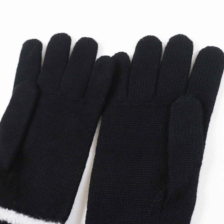 未使用品◎CHANEL シャネル カシミヤ混 ココマーク ニットグローブ／ニットキャップ 2点セット ブラック ホワイト 箱付 イギリス製 正規品