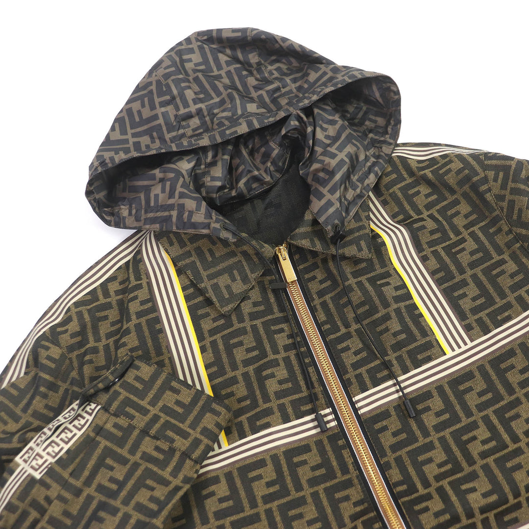 未使用品□FENDI フェンディ FW0956 FFロゴ ズッカ ロゴテープ フーデッド マウンテンパーカー ブラウン 44 イタリア製 正規品 メンズ