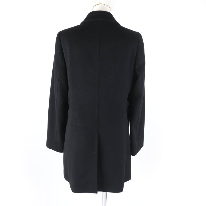 美品★Aquascutum LONDON アクアスキュータムロンドン カシミヤ100％ 比翼仕立て ステンカラーコート 黒 9 日本製 正規品 レディース
