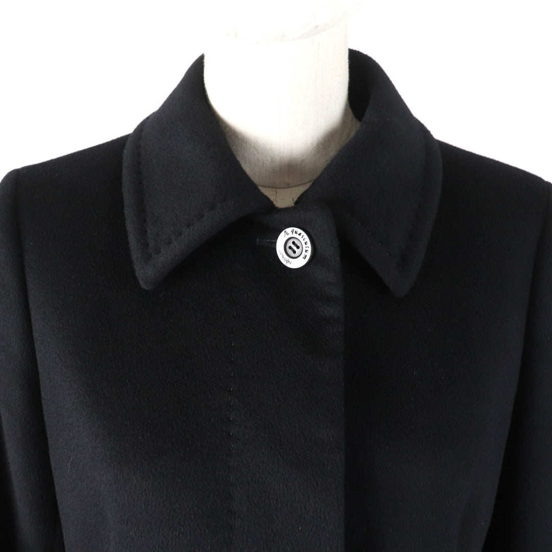 美品★Aquascutum LONDON アクアスキュータムロンドン カシミヤ100％ 比翼仕立て ステンカラーコート 黒 9 日本製 正規品 レディース