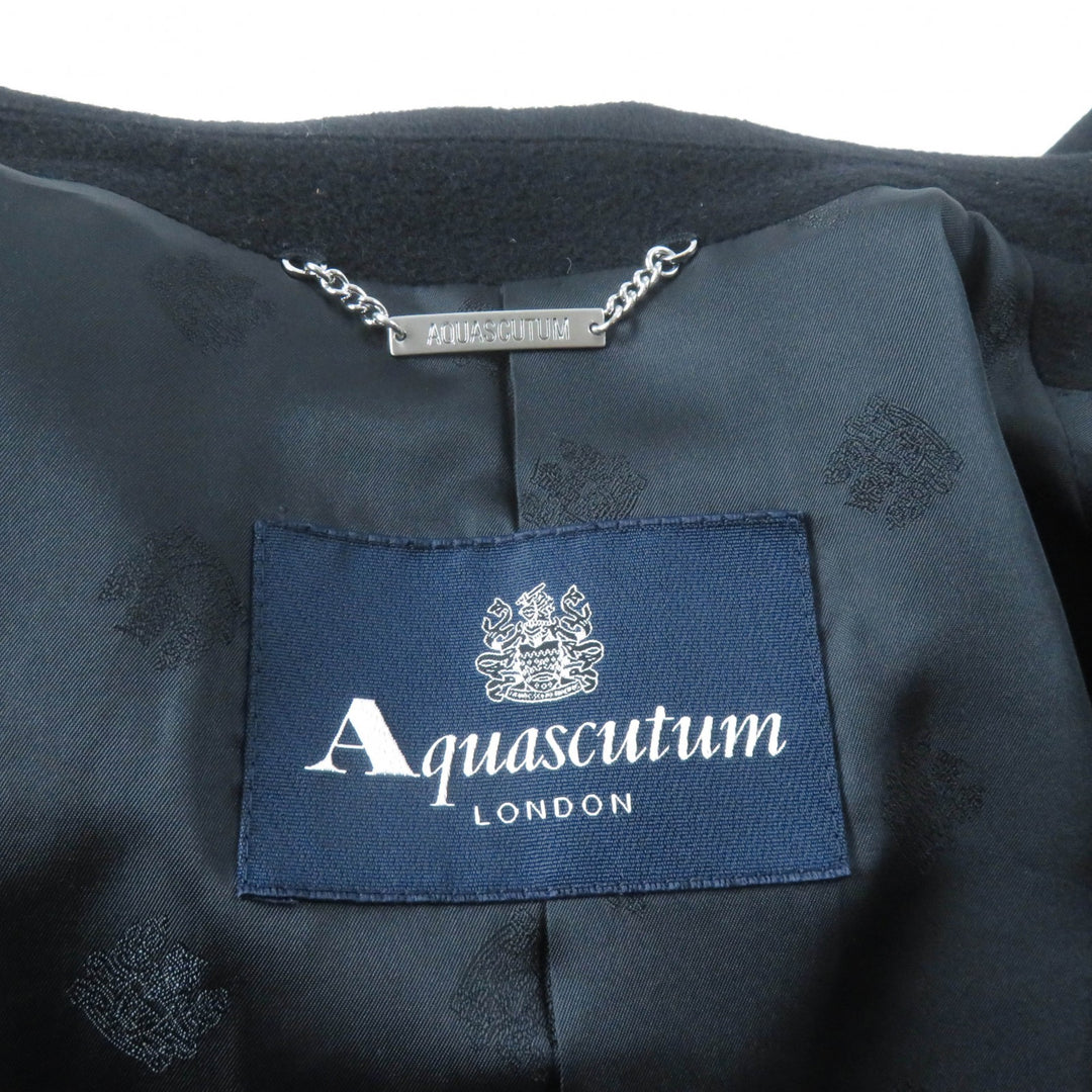 美品★Aquascutum LONDON アクアスキュータムロンドン カシミヤ100％ 比翼仕立て ステンカラーコート 黒 9 日本製 正規品 レディース