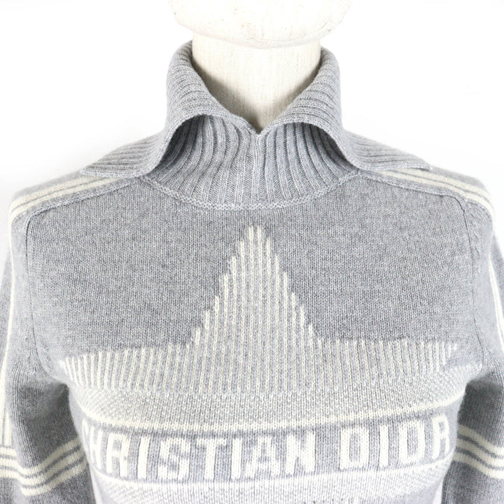 美品△Christian Dior クリスチャンディオール 244S77CM134 アルプス ウール カシミヤ スター・ロゴ入 スタンドカラー ニット 38 正規品