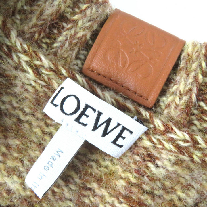 極美品△LOEWE ロエベ S359Y14KBB ウール100％ アナグラムレザーパッチ クロップド ニット セーター ブラウン S 伊製 正規品 レディース