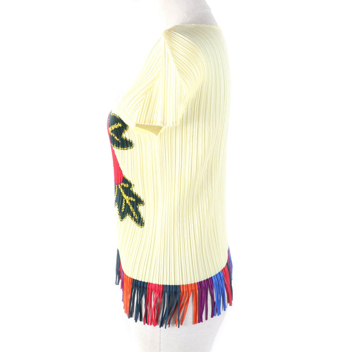 極美品★PLEATS PLEASE プリーツプリーズ イッセイミヤケ PP91-JK572 ハイビスカス 裾フリンジ フレンチスリーブ カットソー 3 正規品
