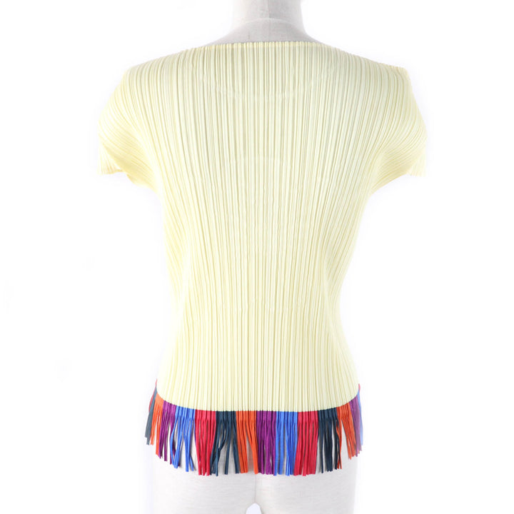 極美品★PLEATS PLEASE プリーツプリーズ イッセイミヤケ PP91-JK572 ハイビスカス 裾フリンジ フレンチスリーブ カットソー 3 正規品