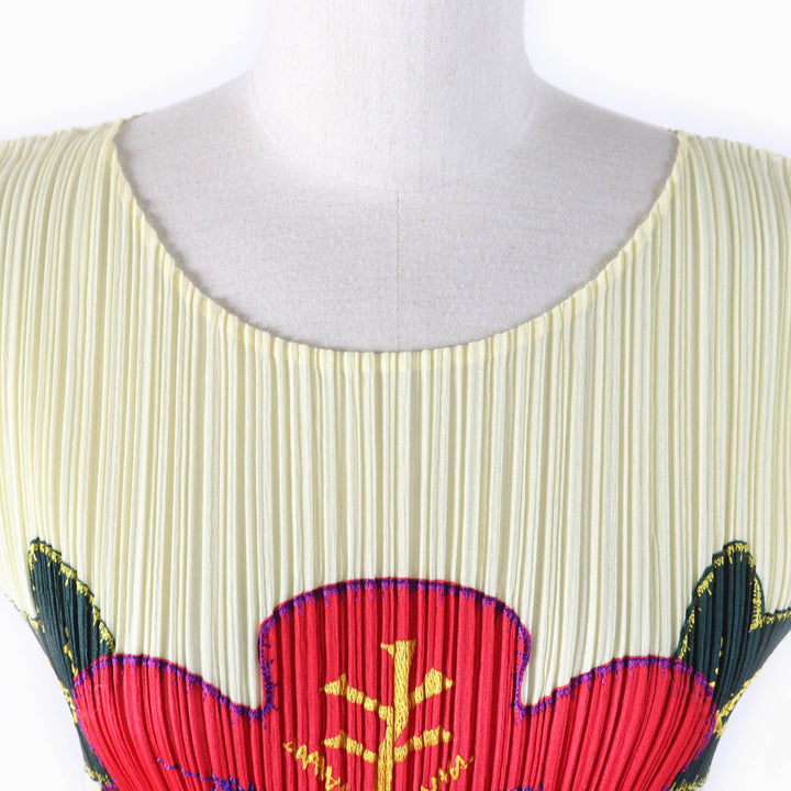 極美品★PLEATS PLEASE プリーツプリーズ イッセイミヤケ PP91-JK572 ハイビスカス 裾フリンジ フレンチスリーブ カットソー 3 正規品
