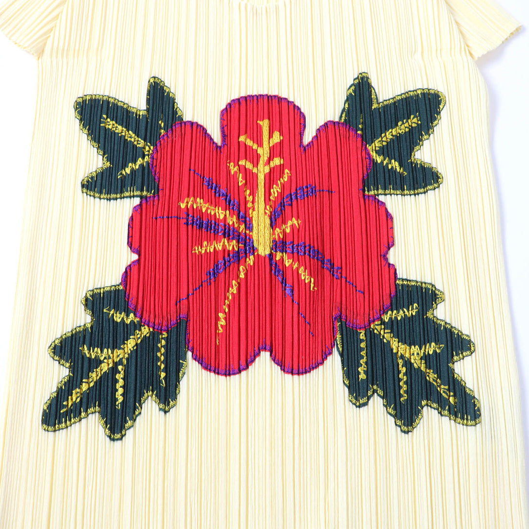 極美品★PLEATS PLEASE プリーツプリーズ イッセイミヤケ PP91-JK572 ハイビスカス 裾フリンジ フレンチスリーブ カットソー 3 正規品