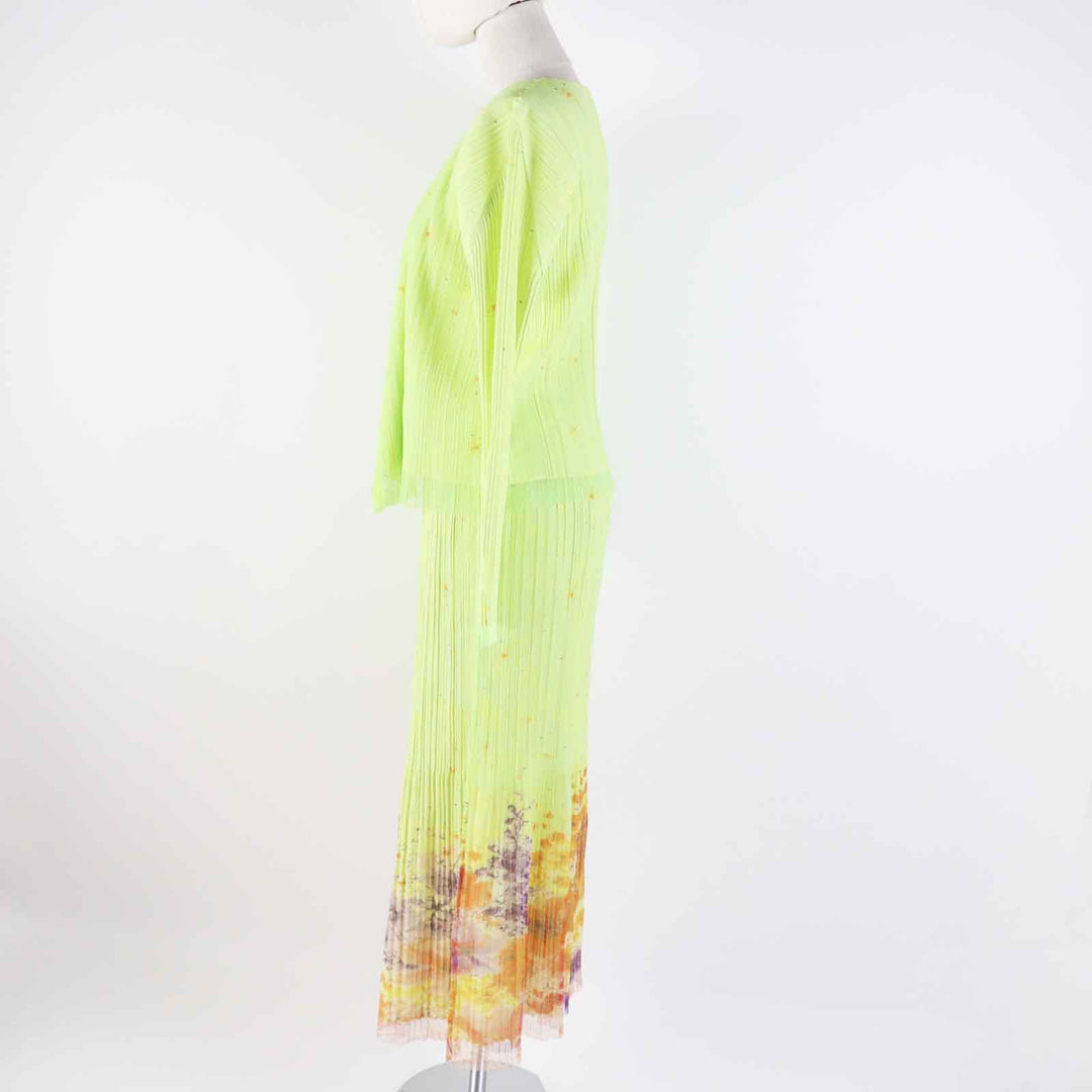 未使用品◎PLEATS PLEASE プリーツプリーズ イッセイミヤケ PP51-JO544 PP51-JG545 フラワープリント セットアップ ライトグリーン 3・2