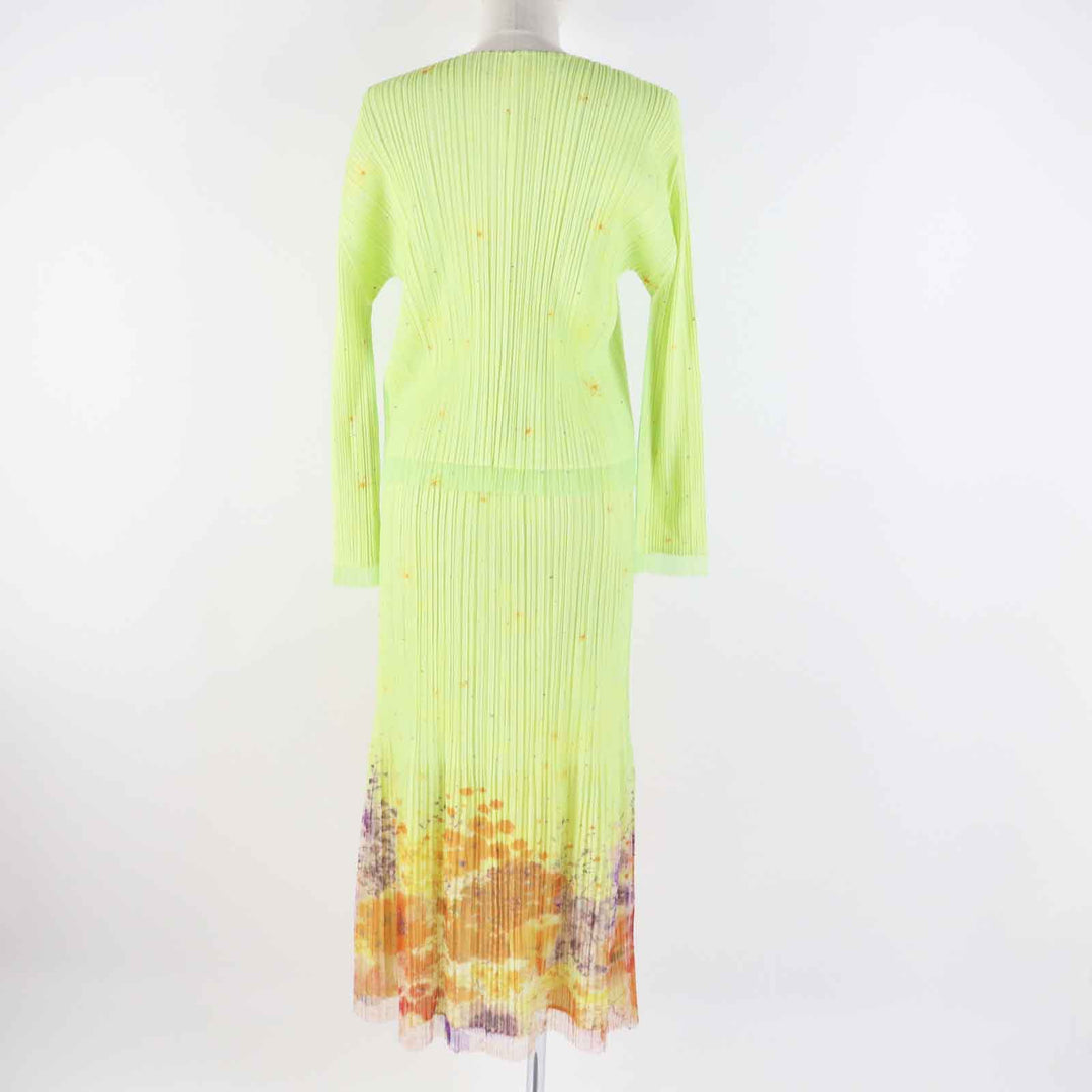 未使用品◎PLEATS PLEASE プリーツプリーズ イッセイミヤケ PP51-JO544 PP51-JG545 フラワープリント セットアップ ライトグリーン 3・2