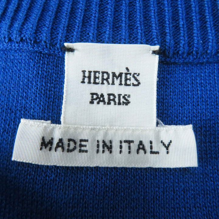 未使用品◎HERMES エルメス 22SS 2E2808DN シルク レーヨン ツイルレーヌ タッタソール ジグザグ ニット ブルー 38 正規品 レディース