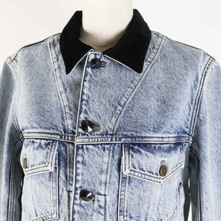 極美品◎LOUIS VUITTON ルイヴィトン 24SS 1AFEPI ベルベット アクセント デニムジャケット ブルー 36 正規品 レディース 定価435600円