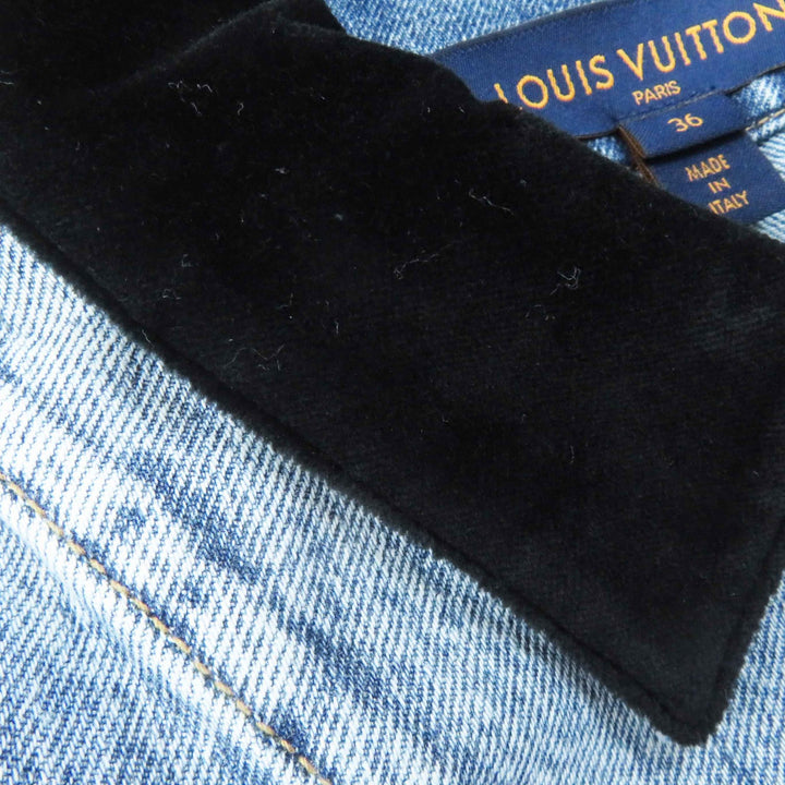 極美品◎LOUIS VUITTON ルイヴィトン 24SS 1AFEPI ベルベット アクセント デニムジャケット ブルー 36 正規品 レディース 定価435600円
