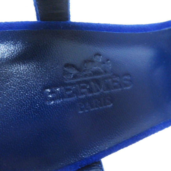 未使用品◎HERMES エルメス シルバー金具 ストラップ付き スウェードレザー サンダル ブルー 35.5 箱・保存袋付き イタリア製 正規品