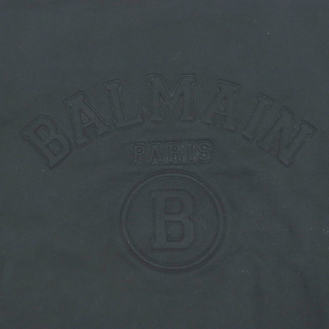 美品□BALMAIN バルマン コットン100％ ロゴエンボス クルーネック ロングスリーブ トレーナー スウェットシャツ ブラック S　メンズ