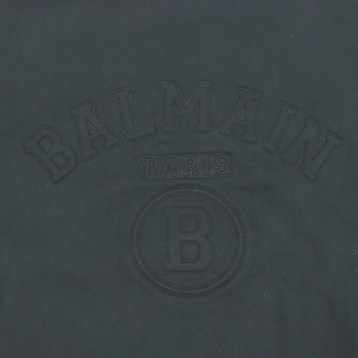 美品□BALMAIN バルマン コットン100％ ロゴエンボス クルーネック ロングスリーブ トレーナー スウェットシャツ ブラック S　メンズ