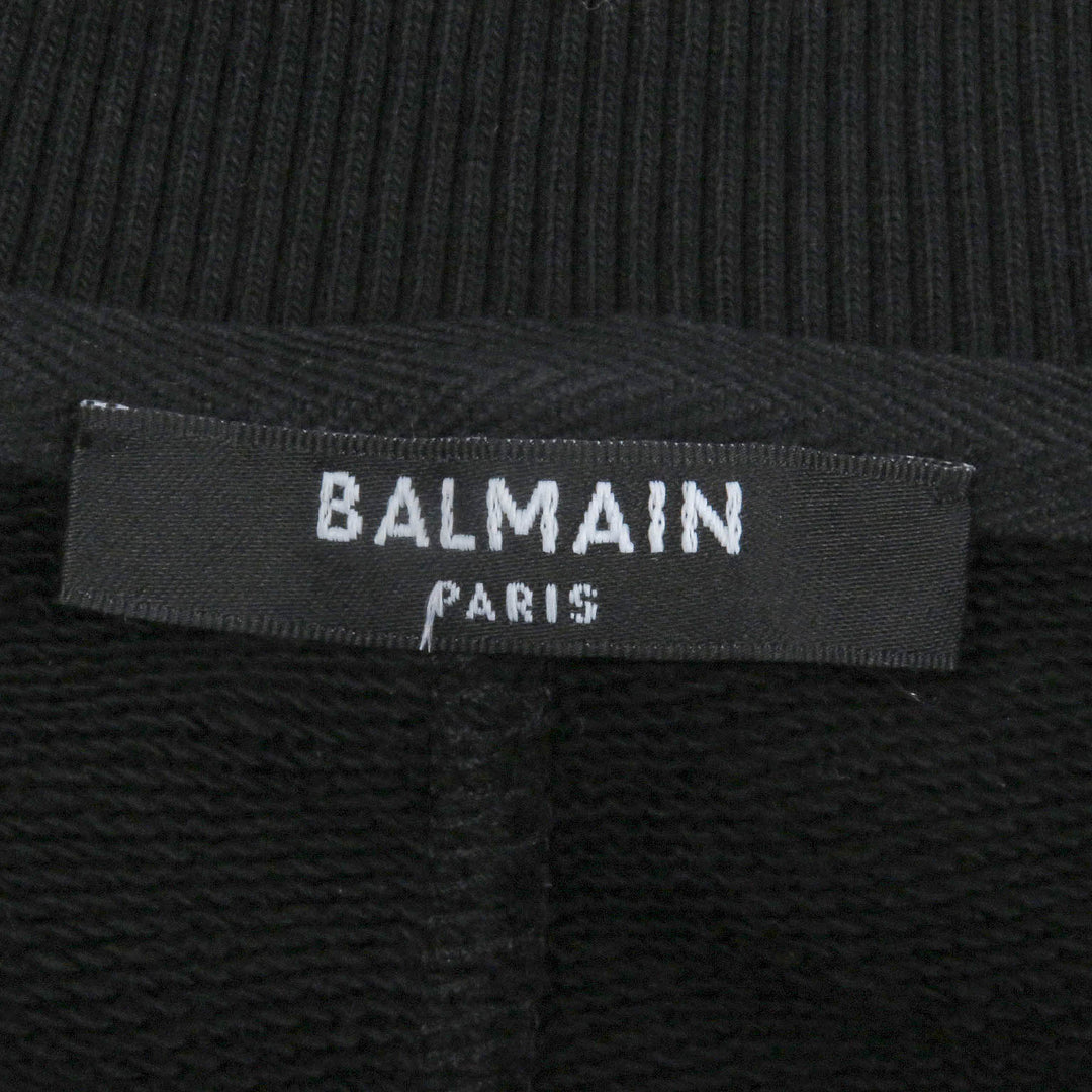 美品□BALMAIN バルマン コットン100％ ロゴエンボス クルーネック ロングスリーブ トレーナー スウェットシャツ ブラック S　メンズ