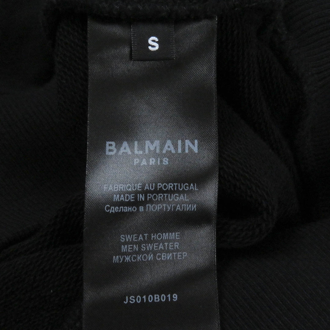 美品□BALMAIN バルマン コットン100％ ロゴエンボス クルーネック ロングスリーブ トレーナー スウェットシャツ ブラック S　メンズ